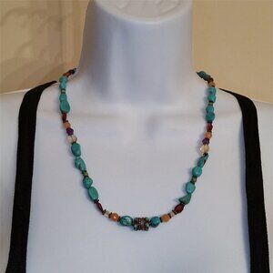 𝅺Vintage sterling silver 925 turquoise necklace-boho-fine jewelry single strand